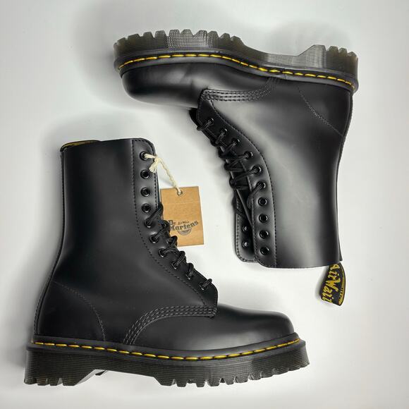 Dr. Martens 1490 Bex 10-Eye Smooth Leather Mid Calf Boots in Black - Picture 7 of 9